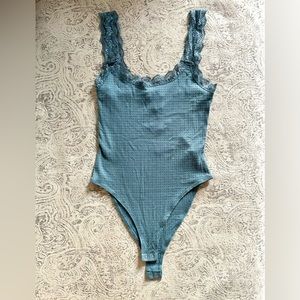 Waffle Knit Lace-Trim Bodysuit